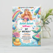 ウォーターパーククールサマースプラッシュパッド1st誕生日 招待状 (スタンド正面)