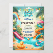 ウォーターパーククールサマースプラッシュパッド4th誕生日 招待状 (正面)
