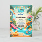ウォーターパーククールサマースプラッシュパッド4th誕生日 招待状 (スタンド正面)