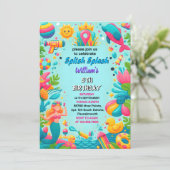 ウォーターパーククール夏スプラッシュパッド1st誕生日 招待状 (スタンド正面)