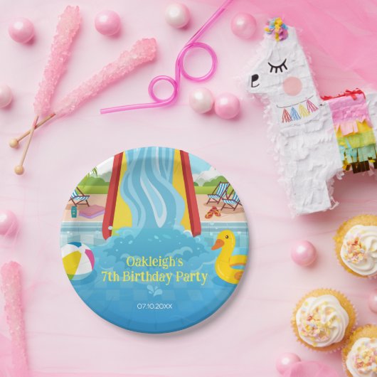 ウォーターパークスライドチャイルドバースデーパーティー ペーパープレート (パーティー)