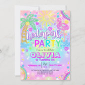 ウォーターパークパーティー招待状 ネオン レインボー 水公園 招待状 (正面)