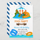 ウォーターパークプールの誕生日の招待 招待状 (正面/裏面)