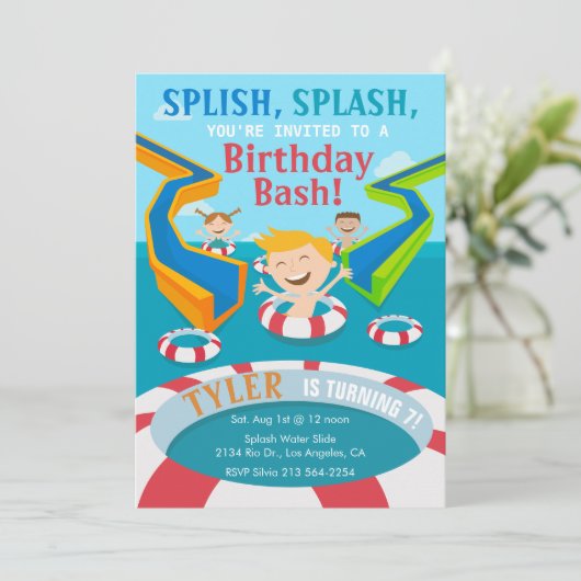 ウォーターパークボーイズが誕生日パーティーの招待を水泳 招待状 (スタンド正面)