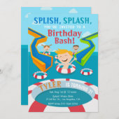 ウォーターパークボーイズが誕生日パーティーの招待を水泳 招待状 (正面/裏面)