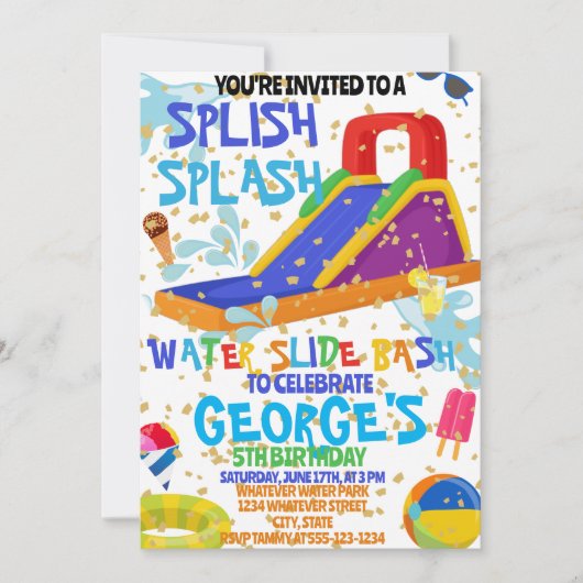 ウォーターパーク子供の誕生日カスタム 招待状 (正面)