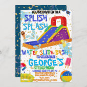 ウォーターパーク子供の誕生日カスタム 招待状 (正面/裏面)