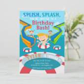 ウォーターパーク男子水泳誕生日パーティー招待状 招待状 (スタンド正面)