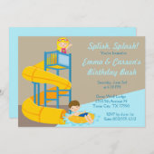 ウォーターパーク誕生日キッズウォータースライドプールパーティー 招待状 (正面/裏面)