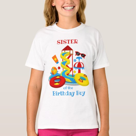 ウォーターパーク誕生日シャツシスターオブザプールパーティー Tシャツ (正面)
