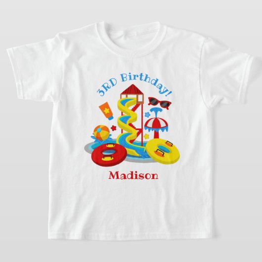 ウォーターパーク誕生日シャツプールパーティー Tシャツ (レイダウン)