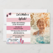 ウォーターパーク誕生日プールサマーガーリー誕生日 招待状 (正面)