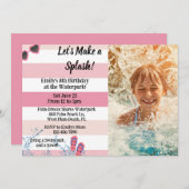 ウォーターパーク誕生日プールサマーガーリー誕生日 招待状 (正面/裏面)