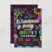 ウォーターパーク グロー パーティー 編集可能な招待状 招待状 (正面/裏面)