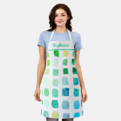 ウォーターパーソナライズされたカラーアーティストグリーンターコイズ エプロン (着用した状態)