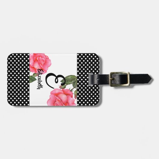 ウォーターパーソナライズされたカラーピンクローズフローラモノグラム ラゲッジタグ (正面横)