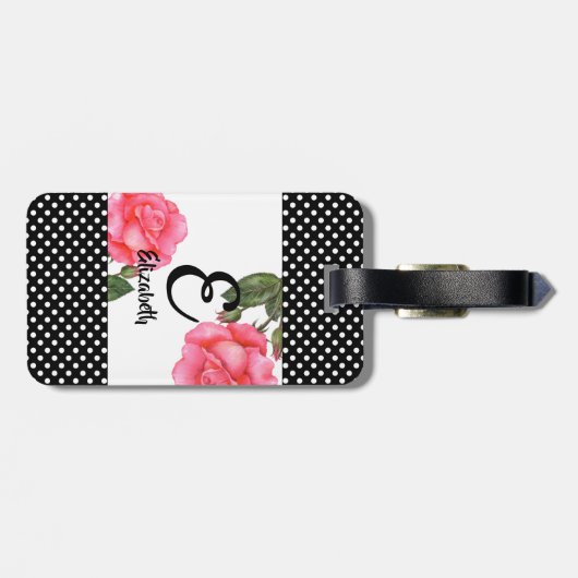 ウォーターパーソナライズされたカラーピンクローズフローラモノグラム ラゲッジタグ (裏面横)