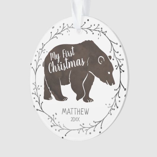 ウォーターパーソナライズされたカラーベアベビー初めてのクリスマス オーナメント (正面)