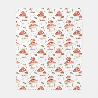 ウォーターフォックスとベニテングタケの水彩画 フリースブランケット
