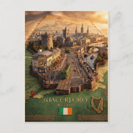 ウォーターフォード・アイルランド3D地図イラストポスター ポストカード