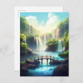 ウォーターフォーブリッジファンタジー魅惑的な風景 ポストカード (正面/裏面)