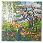 ウォーターフォールアイリス樺の木ティファニーステンドグラスヴィンテージ タイル (正面)