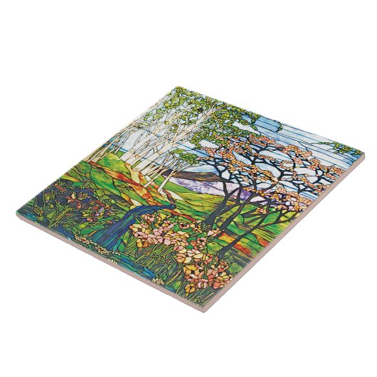 ウォーターフォールアイリス樺の木ティファニーステンドグラスヴィンテージ タイル (側面)