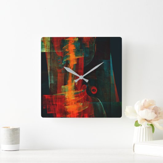 ウォーターフォールオレンジレッドブルー抽象芸術アート スクエア壁時計 (ホーム)