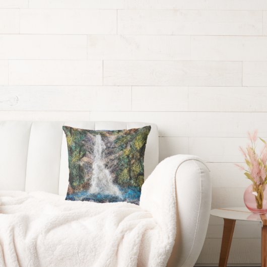 ウォーターフォールズウールニードルフェルトアートブルー クッション (ソファ)