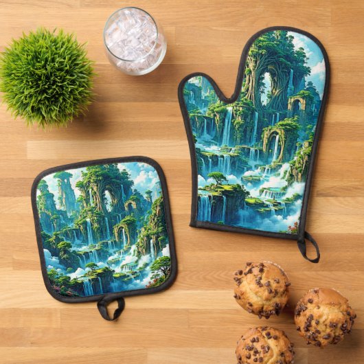 ウォーターフォールツリーキングダムドリーム 鍋つかみ&鍋敷きセット (トップダウン)