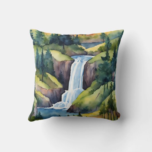 ウォーターフォールマウンテンズツリーズ自然カントリーアート クッション (裏面)
