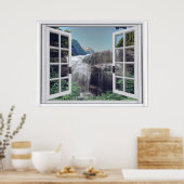 ウォーターフォール山フェイク窓ビュー ポスター (キッチン)