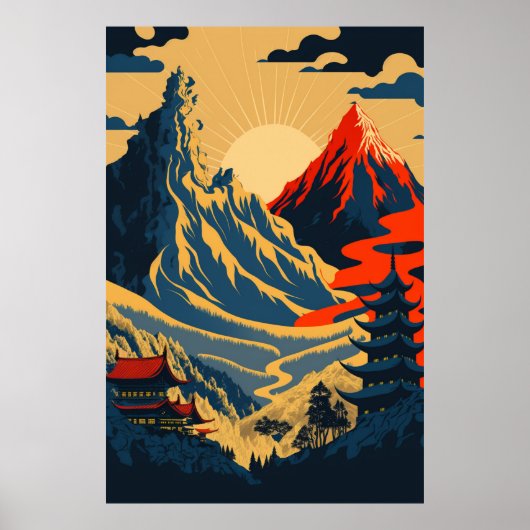 ウォーターフォール浮世絵スタイル ポスター (正面)