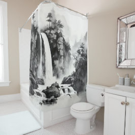 ウォーターフォールAsian 絵画 Ink's シャワーカーテン