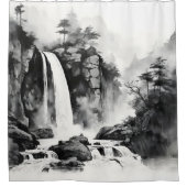 ウォーターフォールAsian 絵画 Ink's シャワーカーテン (正面)