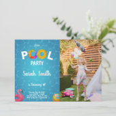 ウォーターフラミンゴプール誕生日招待状写真 招待状 (スタンド正面)