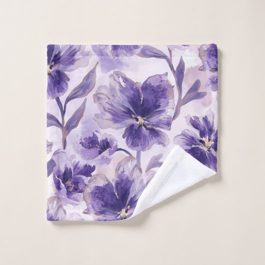 ウォーターフラワー紫の花の水彩画 ウォッシュタオル (ウォッシュタオル)