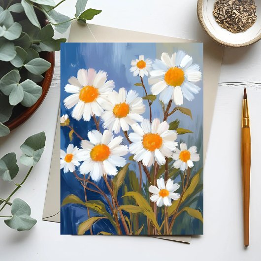 ウォーターフラワー 白いデイジーの花の絵 ポストカード