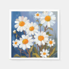 ウォーターフラワー 白いマーガレットの花の絵 スタンダードカクテルナプキン