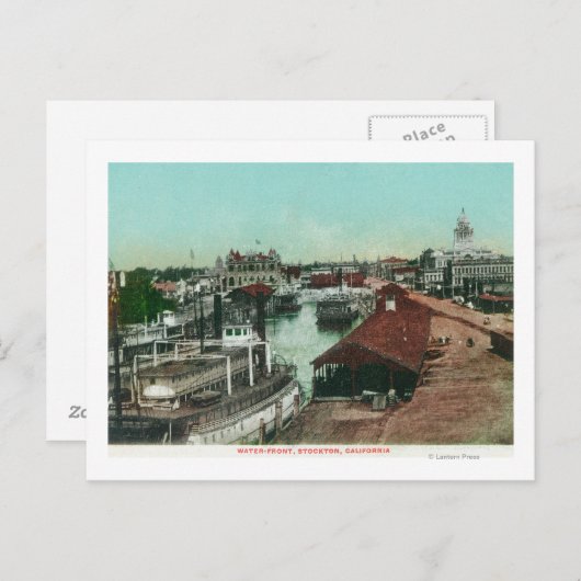 ウォーターフロントの空撮 ストックトン、カリフォルニア州 ポストカード (正面/裏面)