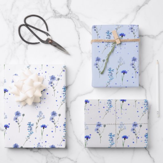 ウォーターブルーの野生の花の結婚式 ラッピングペーパーシート (正面)
