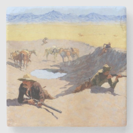 ウォーターホールの戦い(Frederic Remington) ストーンコースター (正面)