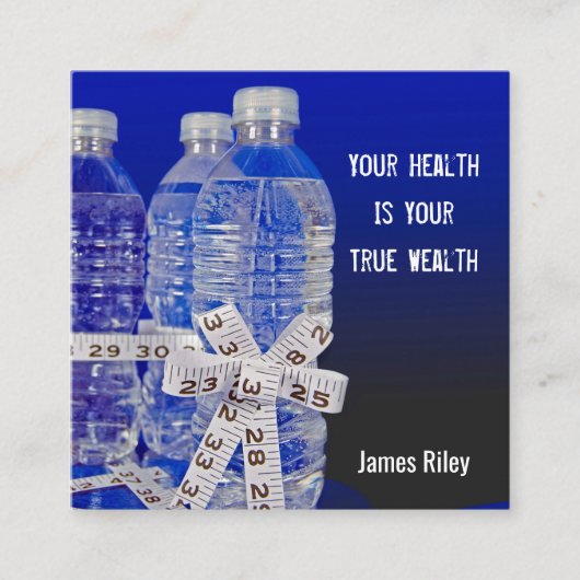 ウォーターボトルとテープメジャーボウ スクエア名刺 (正面)