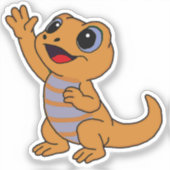 ウォーターボトルのオレンジ色の可愛いキャラクタートカゲ シール (正面)