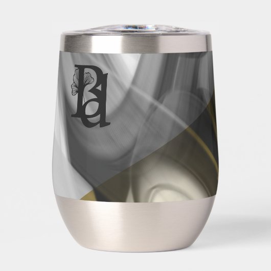 ウォーターボトルトレンド抽象芸術アート白黒金ゴールド (正面)