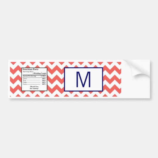 ウォーターボトルラベルコーラルネイビーブルーシェブロン名 バンパーステッカー (正面)