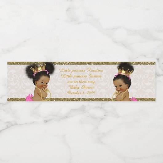 ウォーターボトルラベルツイン女の子アフリカ，白，金ゴールド ペットボトルラベル (シングルラベル)