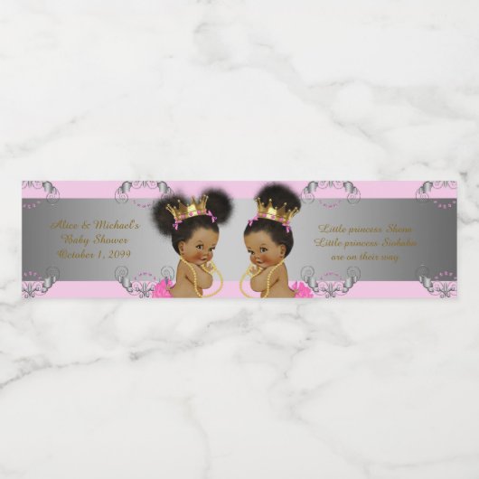 ウォーターボトルラベルツイン、ベビーシャワー、ピンクシルバー ペットボトルラベル (シングルラベル)