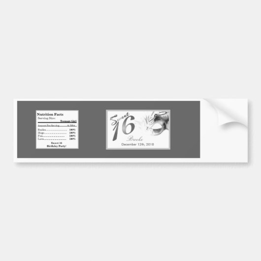 ウォーターボトルラベル甘い16シルバーホワイトパーティー バンパーステッカー (正面)