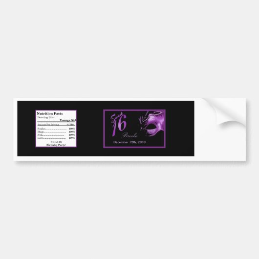 ウォーターボトルラベル甘い16パープル薄紫ブラック バンパーステッカー (正面)